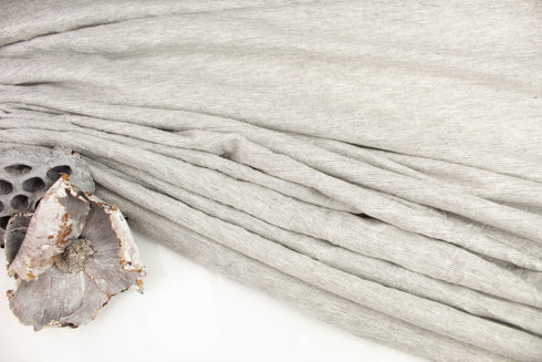 Heather Light Gray Narrow Stripe Knit Jersey Fabric by the yard Made in Italy